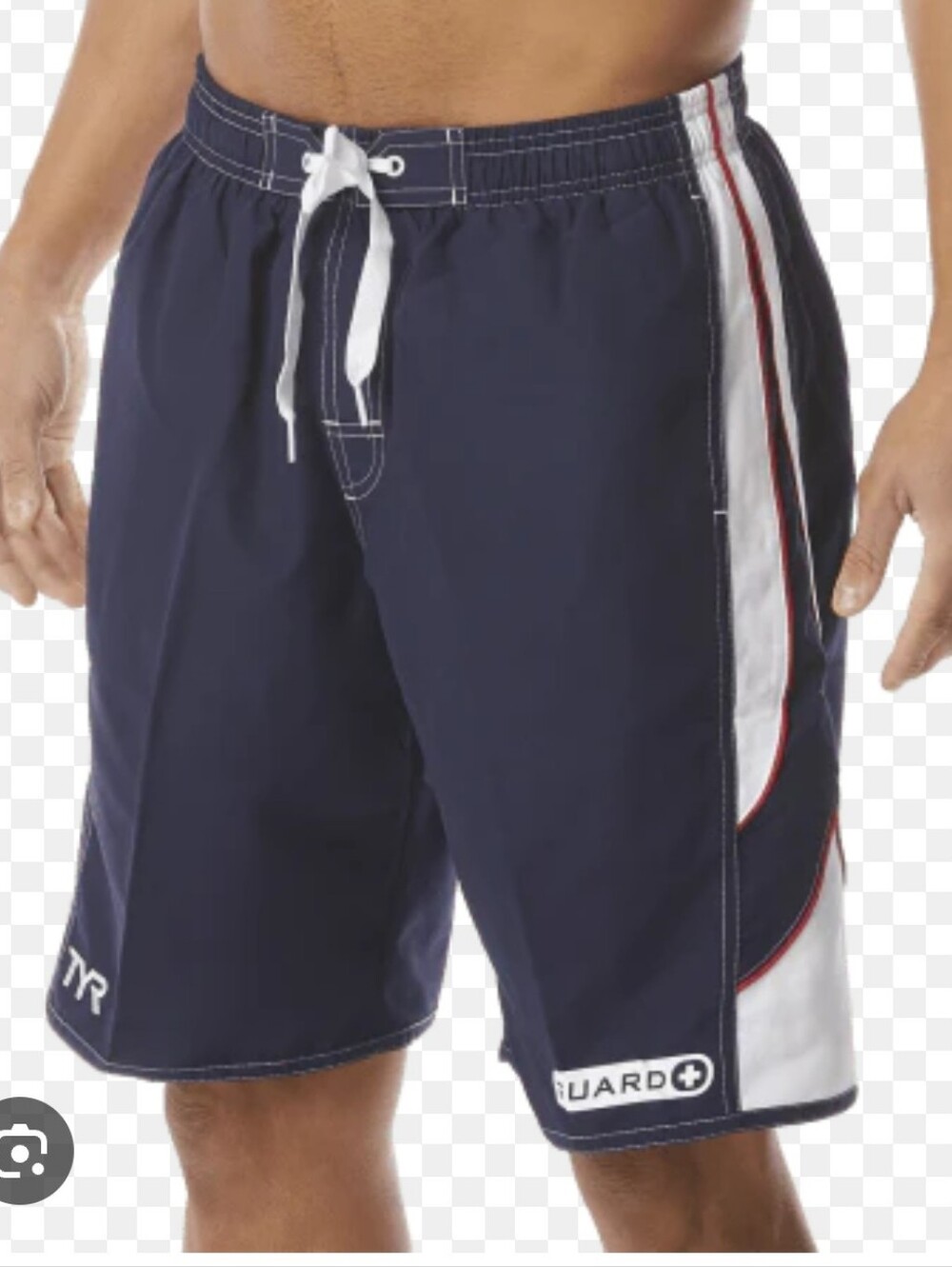 TYR Navy Swim Trunks with White and Red Trim